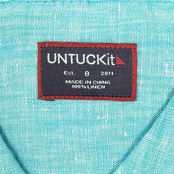 UNTUCKit Blush-Aqua Button-Up Shirt Womens Size 8 Aqua Blue Linen LS Regular Fit - Picture 3 of 14